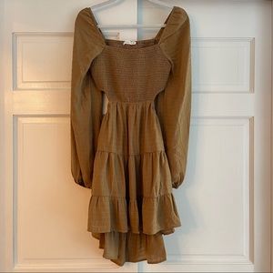 12th Tribe Brown Long Sleeve Cutout Dress